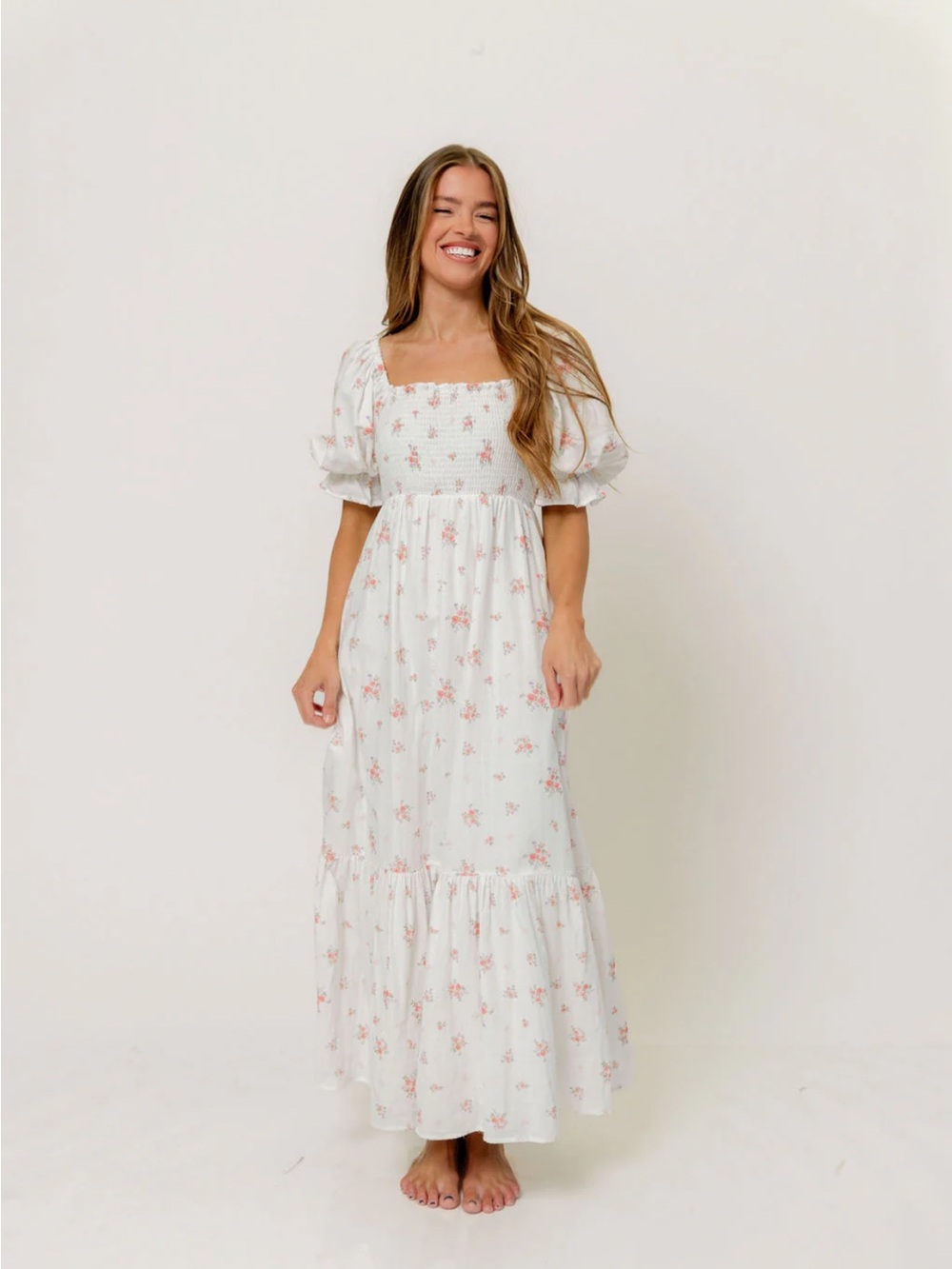 Livvy 100% Cotton Dress in Off White/Pink Floral (Fully Lined) -Bump Friendly L - Picture 2 of 11